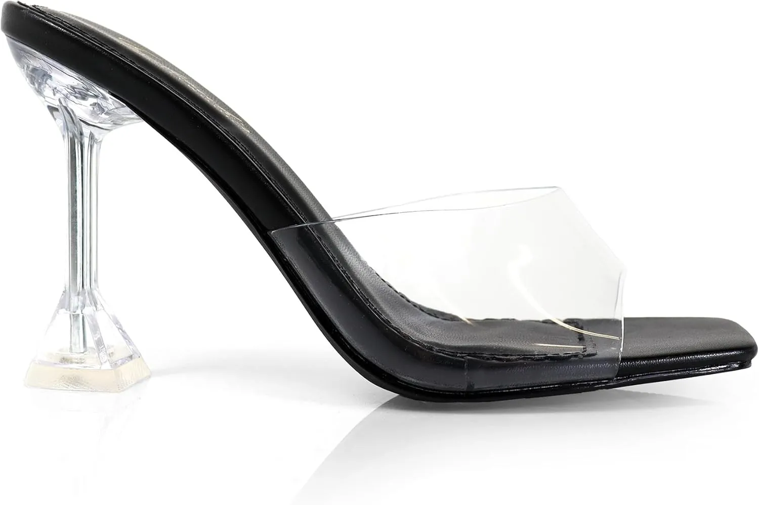 FREDERICK'S OF HOLLYWOOD SQUARED TOE TRANSPARENT MULE SANDAL W/SPOOL, FOH-HONEY