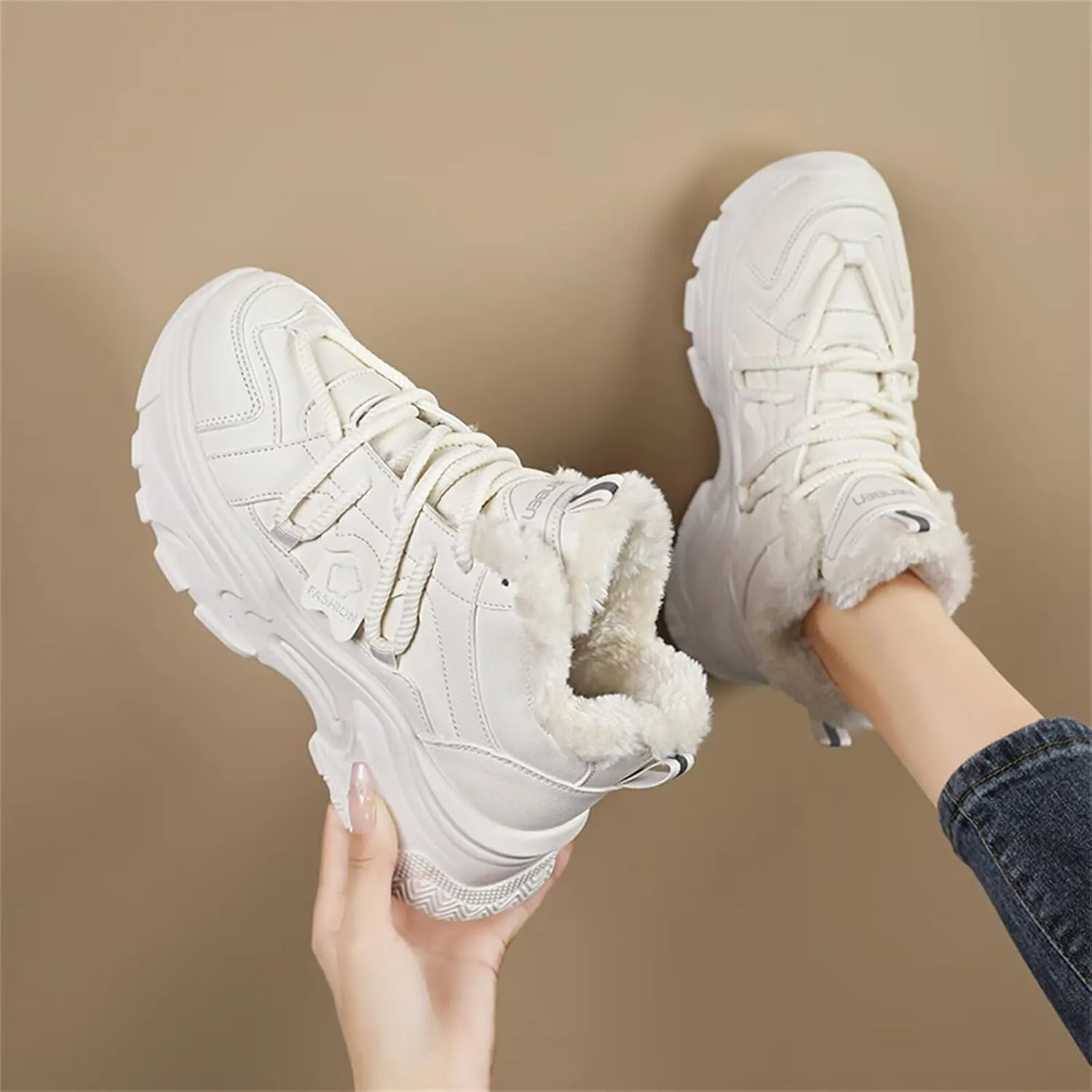 Fur Lined Winter Sneakers for Women Fashion Dad Shoes Warm Fleece Lining Comfortable Chunky Platform Sneakers for Girls