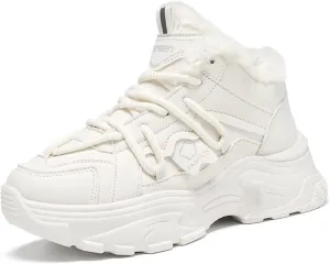 Fur Lined Winter Sneakers for Women Fashion Dad Shoes Warm Fleece Lining Comfortable Chunky Platform Sneakers for Girls