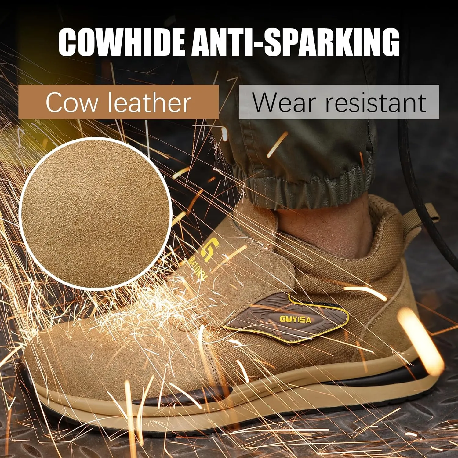 GLANOUDUN Welding Work Boots for Men Slip on Steel Toe Shoes for Men Indestructible Steel Toe Boots Welder Men's Working Shoes Fireproof Safety Footwear for Construction Men's Work & Safety Footwear