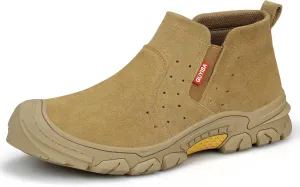GLANOUDUN Work Boots for Men Slip on Welding Steel Toe Boots Indestructible Steel Toe Shoes for Men Comfortable Men's Work Shoes Anti Smashing Construction Safety Footwear Brown,8