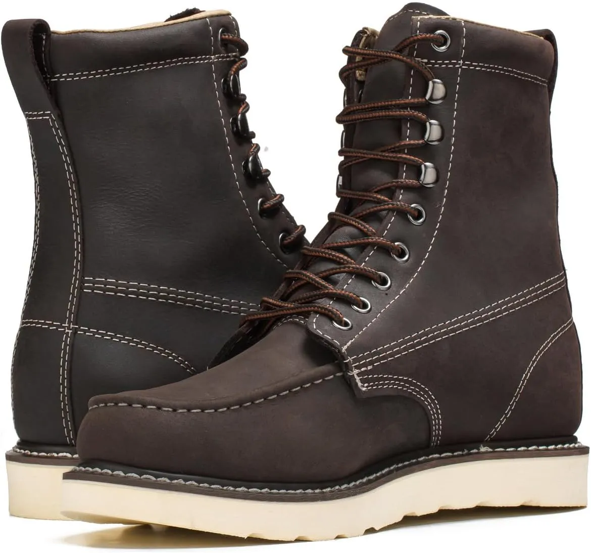 Golden Fox 8" Men's Moc Toe Wedge Comfortable Leather Work Boots, Goodyear Welt Construction, Industrial, Ironworker