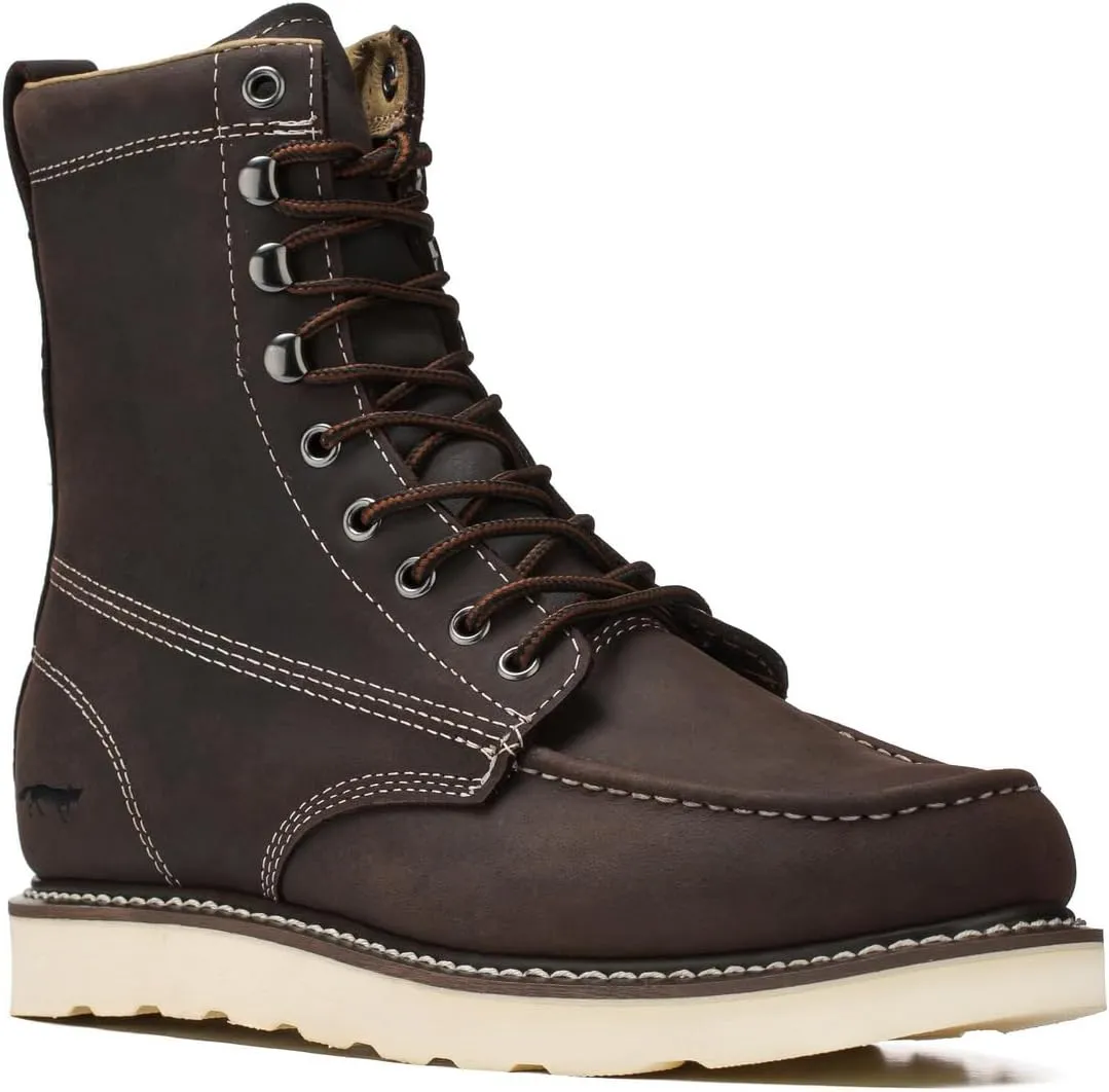 Golden Fox 8" Men's Moc Toe Wedge Comfortable Leather Work Boots, Goodyear Welt Construction, Industrial, Ironworker
