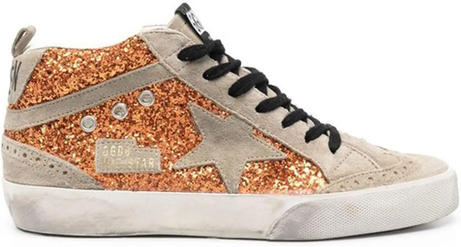 Golden Goose Mid Star Glitter Upper Suede Star Spur Wave and Heel Womens Sneakers - 38