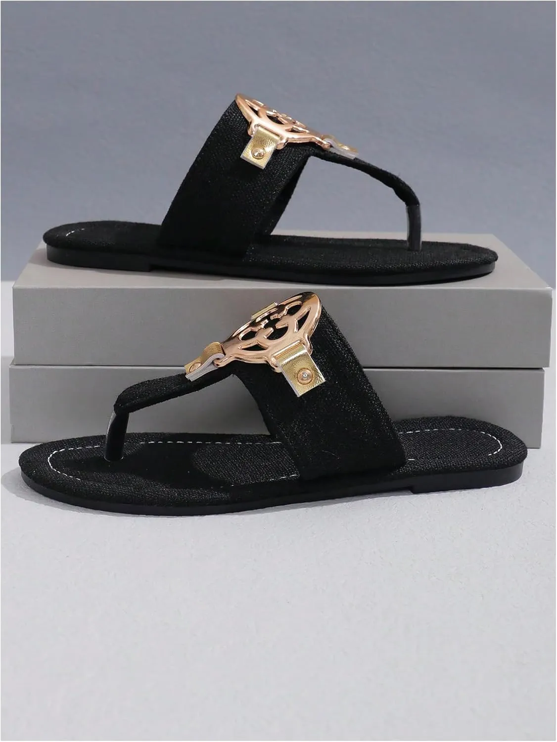 GORGLITTER Women's Metallic Thong Flat Sandals Slip On Flip Flops Open Toe Slide Sandals