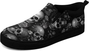 Gothic Low-Top Canvas Shoes for MenWomen Skull Floral Slip-On Sneakers Lightweight Comfort Streetwear Footwear