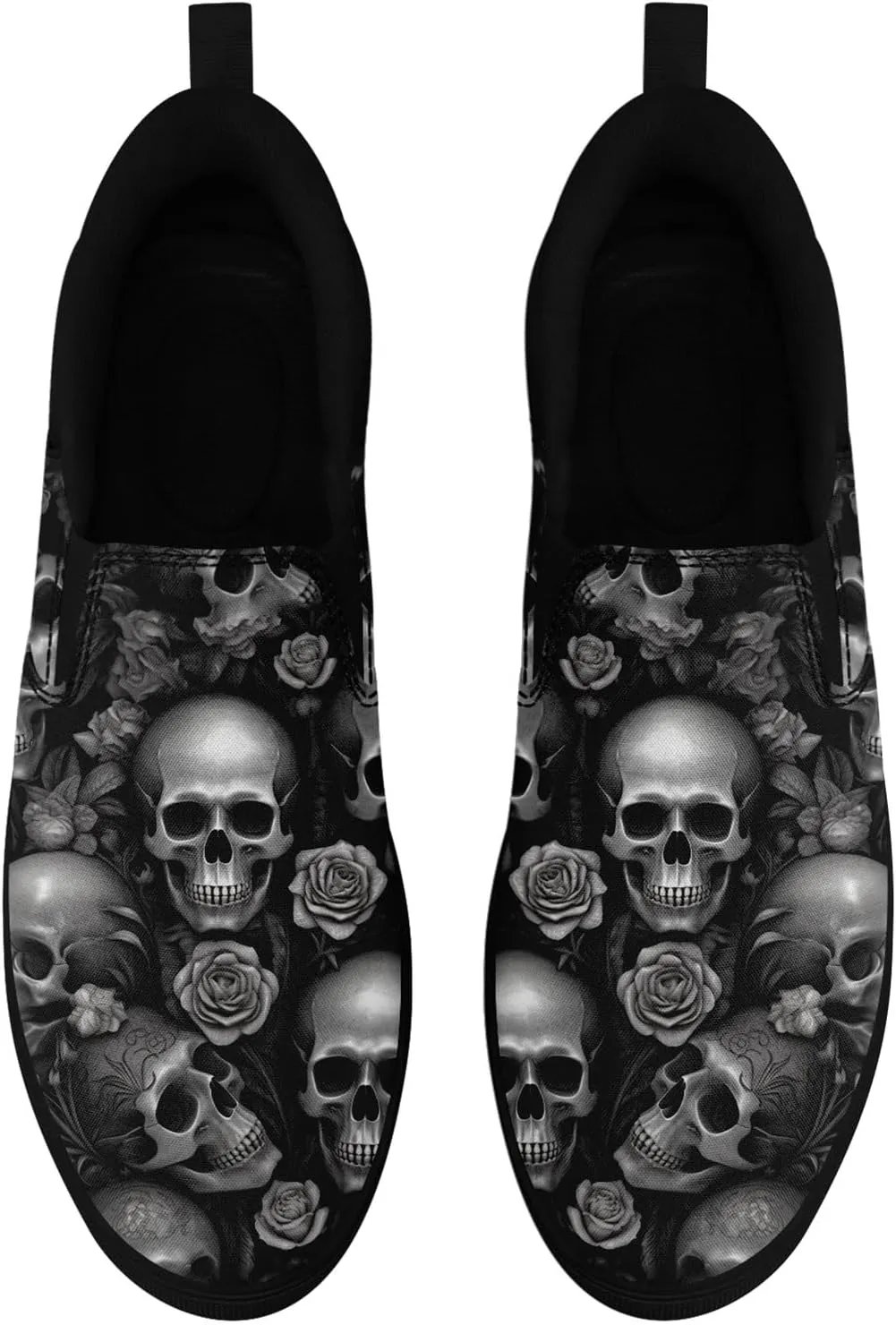 Gothic Low-Top Canvas Shoes for MenWomen Skull Floral Slip-On Sneakers Lightweight Comfort Streetwear Footwear