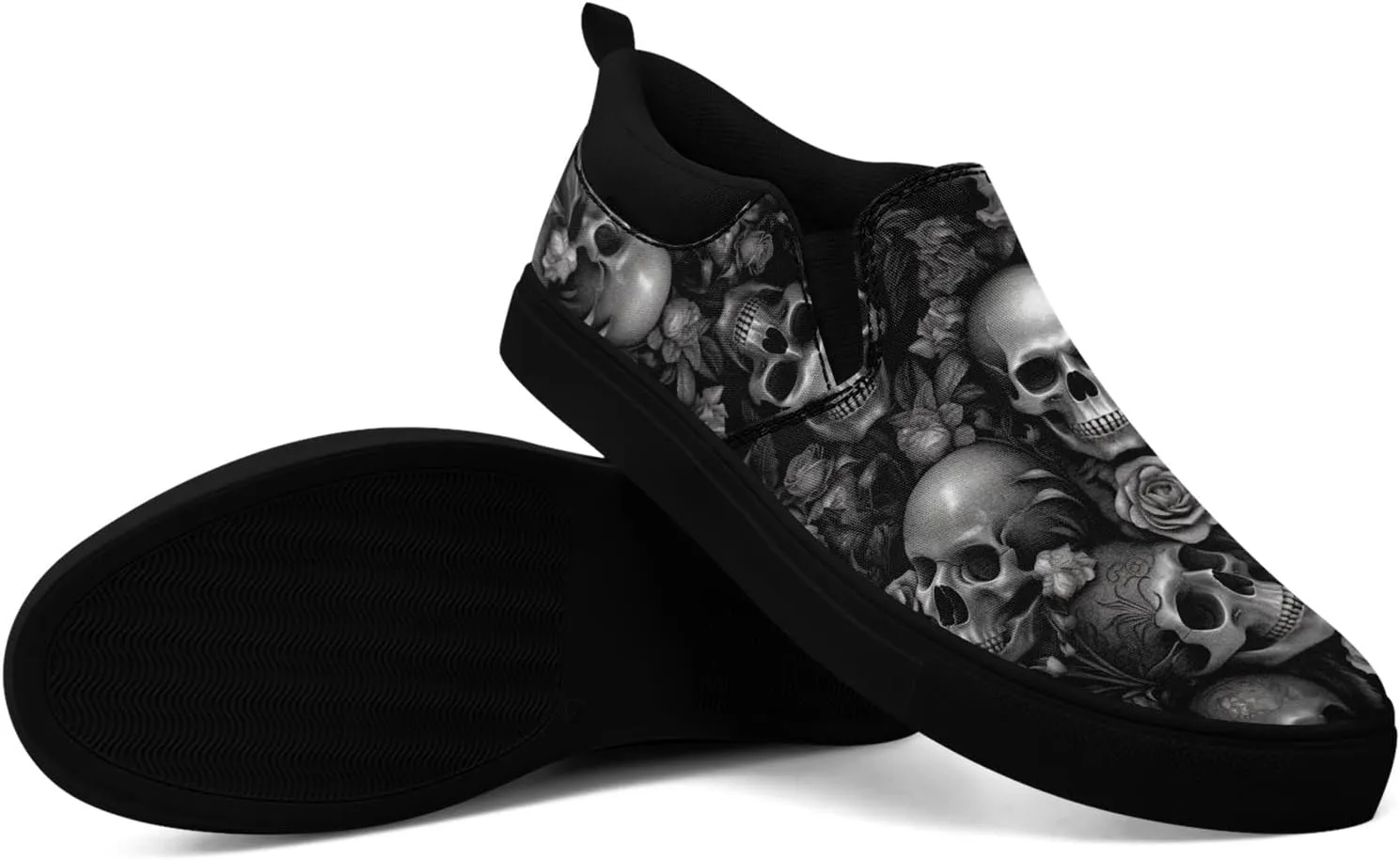 Gothic Low-Top Canvas Shoes for MenWomen Skull Floral Slip-On Sneakers Lightweight Comfort Streetwear Footwear