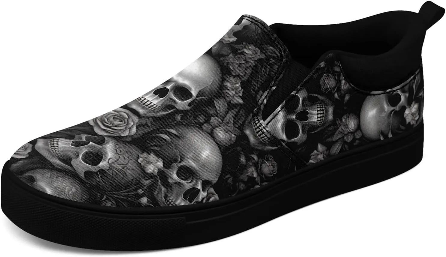 Gothic Low-Top Canvas Shoes for MenWomen Skull Floral Slip-On Sneakers Lightweight Comfort Streetwear Footwear