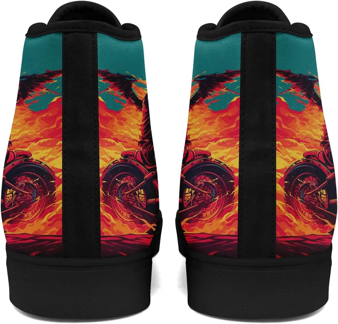 Gothic Skull High Top Canvas Sneakers for Men Women Butterflies Flames Flower Vivid Lace up Flat Casual Walking Shoes