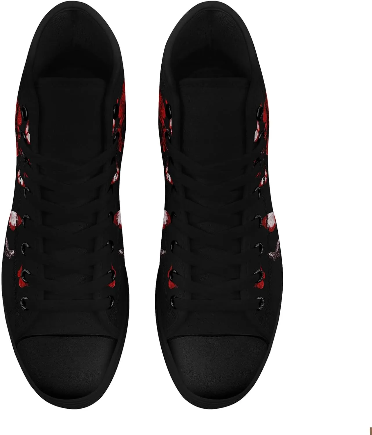 Gothic Skull High Top Canvas Sneakers for Men Women Butterflies Flames Flower Vivid Lace up Flat Casual Walking Shoes