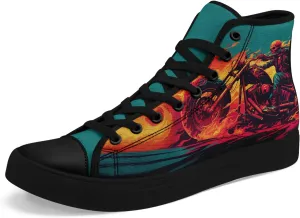 Gothic Skull High Top Canvas Sneakers for Men Women Butterflies Flames Flower Vivid Lace up Flat Casual Walking Shoes