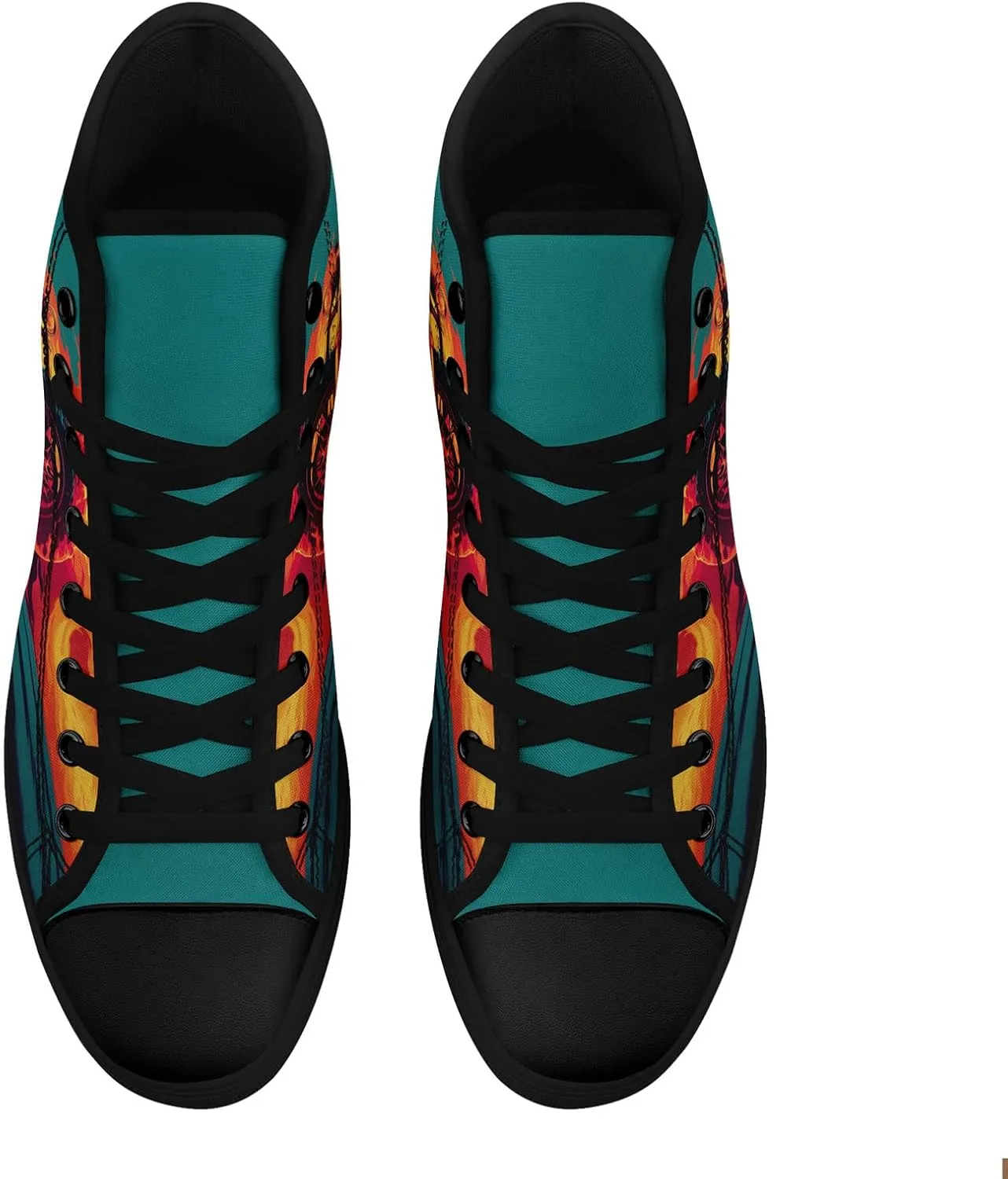 Gothic Skull High Top Canvas Sneakers for Men Women Butterflies Flames Flower Vivid Lace up Flat Casual Walking Shoes
