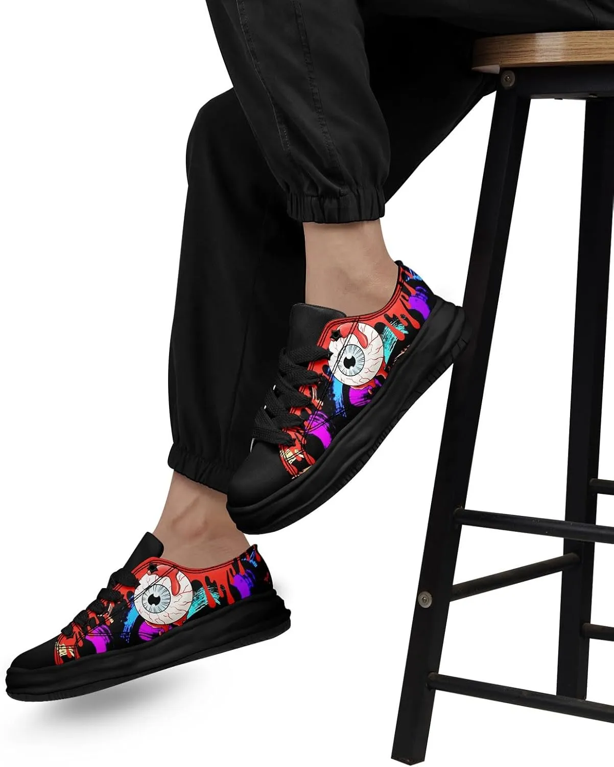 Gothic Skull Print Sneakers for Men Women – Low Top Canvas Shoes with Rubber EVA Sole, Punk Streetwear Fashion