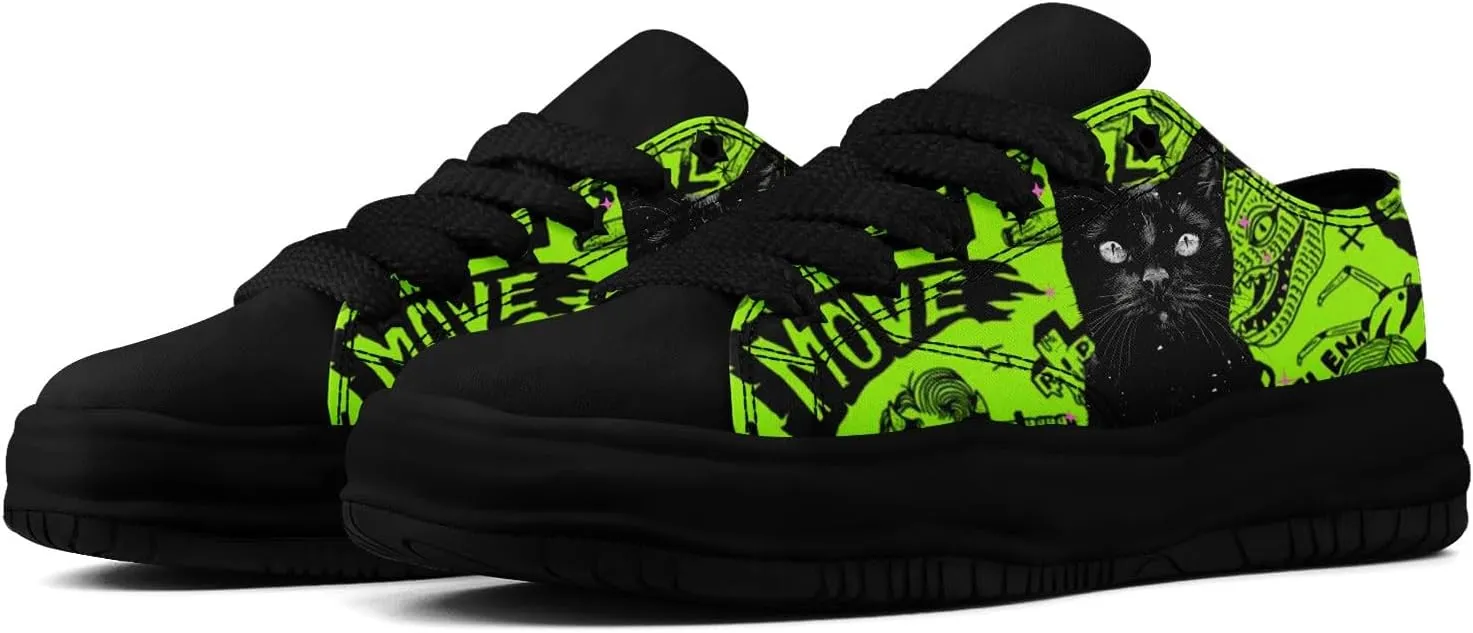 Gothic Skull Print Sneakers for Men Women – Low Top Canvas Shoes with Rubber EVA Sole, Punk Streetwear Fashion