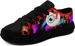 Gothic Skull Print Sneakers for Men Women – Low Top Canvas Shoes with Rubber EVA Sole, Punk Streetwear Fashion