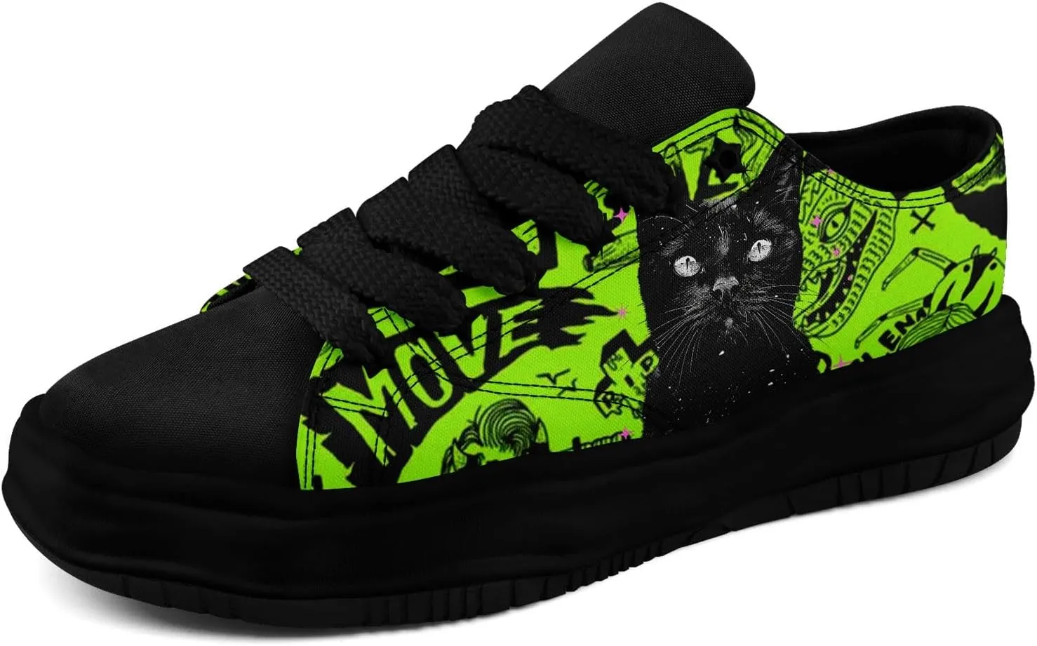 Gothic Skull Print Sneakers for Men Women – Low Top Canvas Shoes with Rubber EVA Sole, Punk Streetwear Fashion