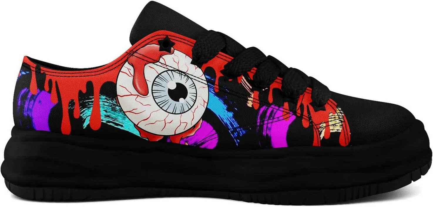 Gothic Skull Print Sneakers for Men Women – Low Top Canvas Shoes with Rubber EVA Sole, Punk Streetwear Fashion