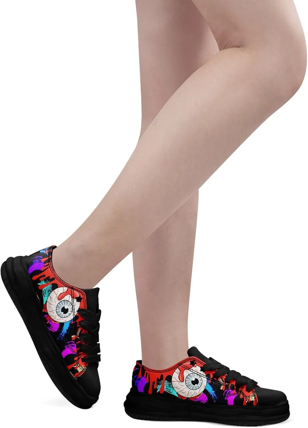 Gothic Skull Print Sneakers for Men Women – Low Top Canvas Shoes with Rubber EVA Sole, Punk Streetwear Fashion