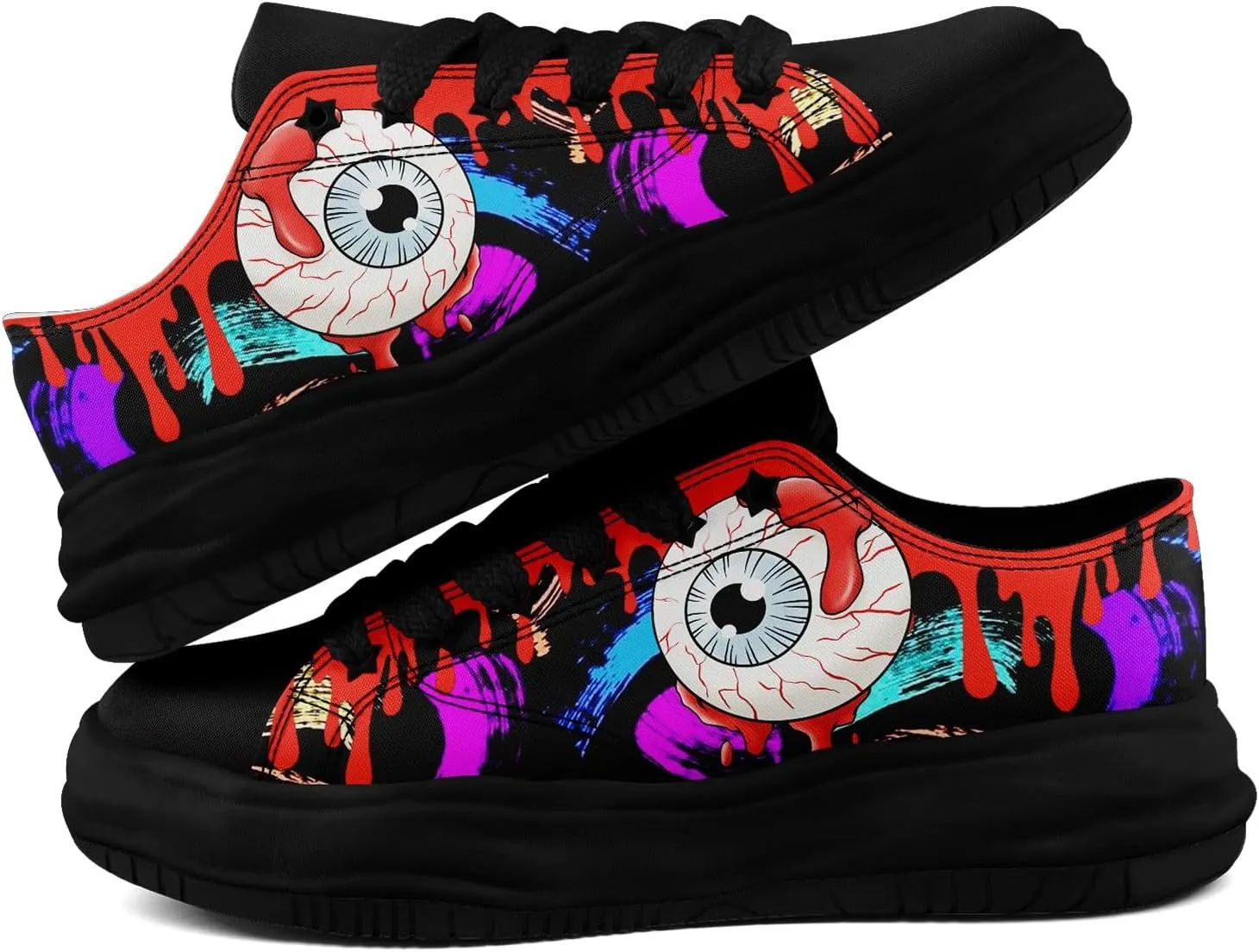 Gothic Skull Print Sneakers for Men Women – Low Top Canvas Shoes with Rubber EVA Sole, Punk Streetwear Fashion