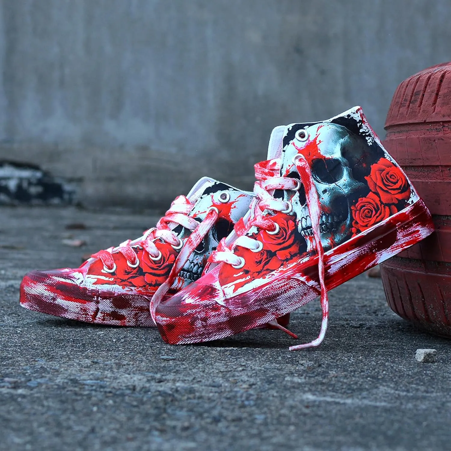 Gothic Skull Shoes for Women Fashion Sneakers Men's Hand-Painted Graffiti Shoes Punk Cosplay Hip Hop Teen Boys Girls Student Casual Walking Streetwear