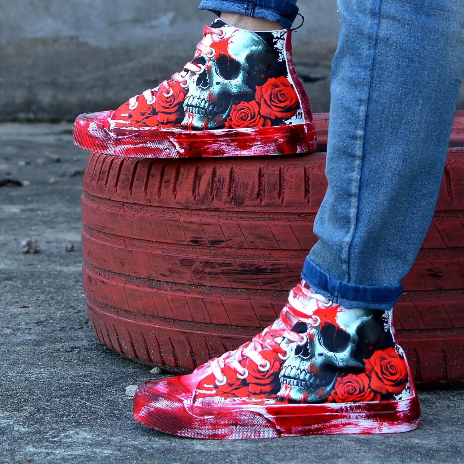 Gothic Skull Shoes for Women Fashion Sneakers Men's Hand-Painted Graffiti Shoes Punk Cosplay Hip Hop Teen Boys Girls Student Casual Walking Streetwear