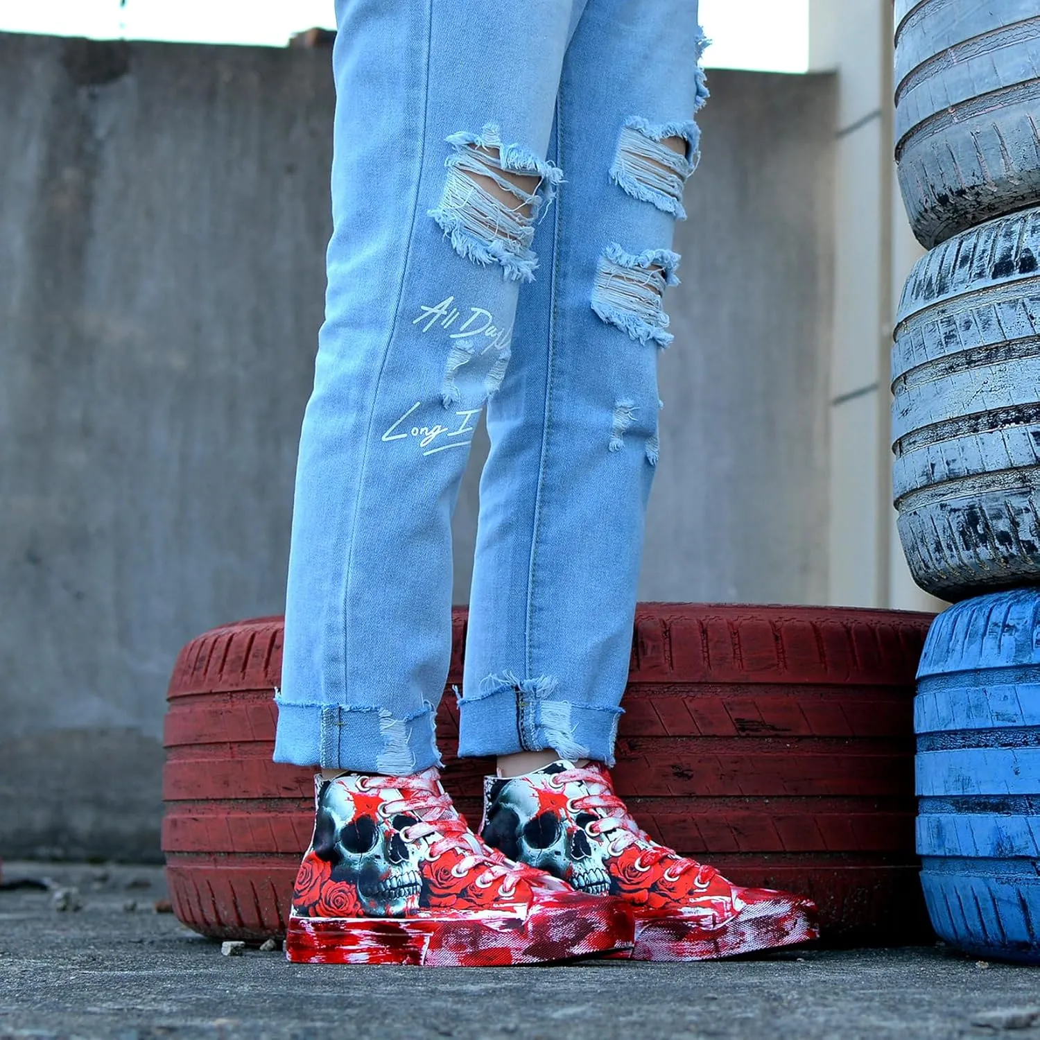 Gothic Skull Shoes for Women Fashion Sneakers Men's Hand-Painted Graffiti Shoes Punk Cosplay Hip Hop Teen Boys Girls Student Casual Walking Streetwear