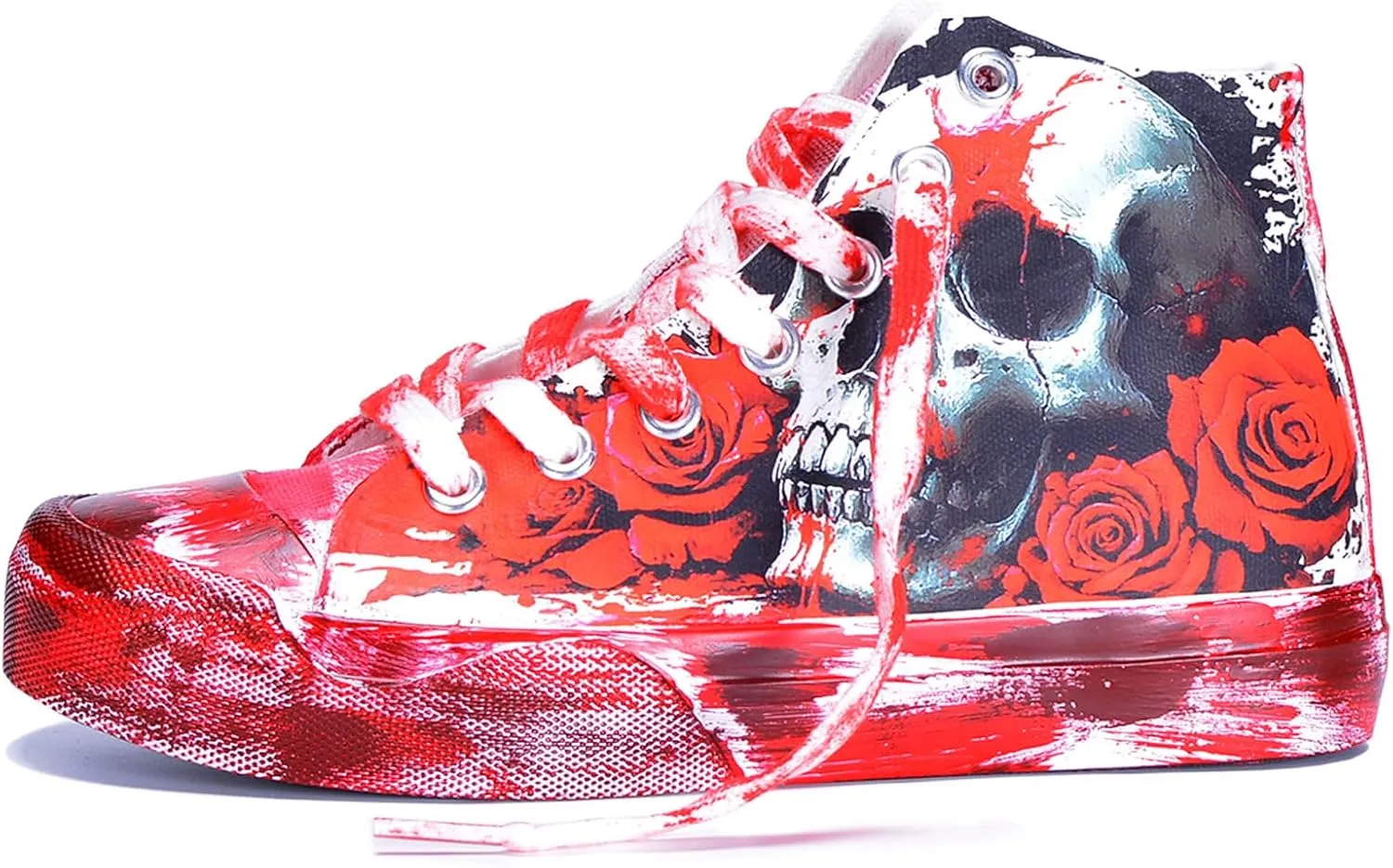 Gothic Skull Shoes for Women Fashion Sneakers Men's Hand-Painted Graffiti Shoes Punk Cosplay Hip Hop Teen Boys Girls Student Casual Walking Streetwear