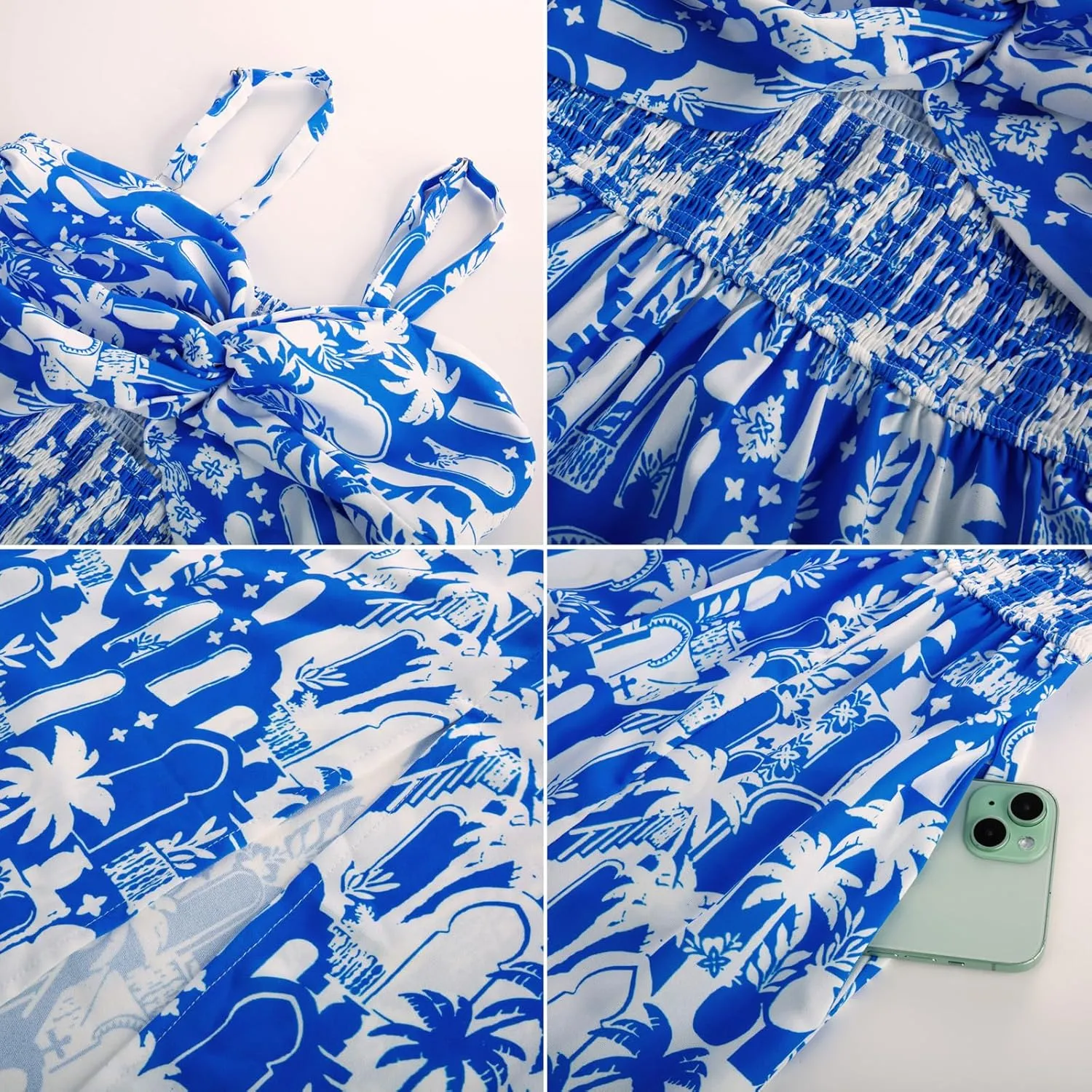 GRACE KARIN 2025 Women's Summer Spaghetti Strap Maxi Dress Smocked Floral Dress Sleeveless Boho Beach Sundress with Pockets