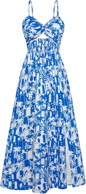 GRACE KARIN 2025 Women's Summer Spaghetti Strap Maxi Dress Smocked Floral Dress Sleeveless Boho Beach Sundress with Pockets