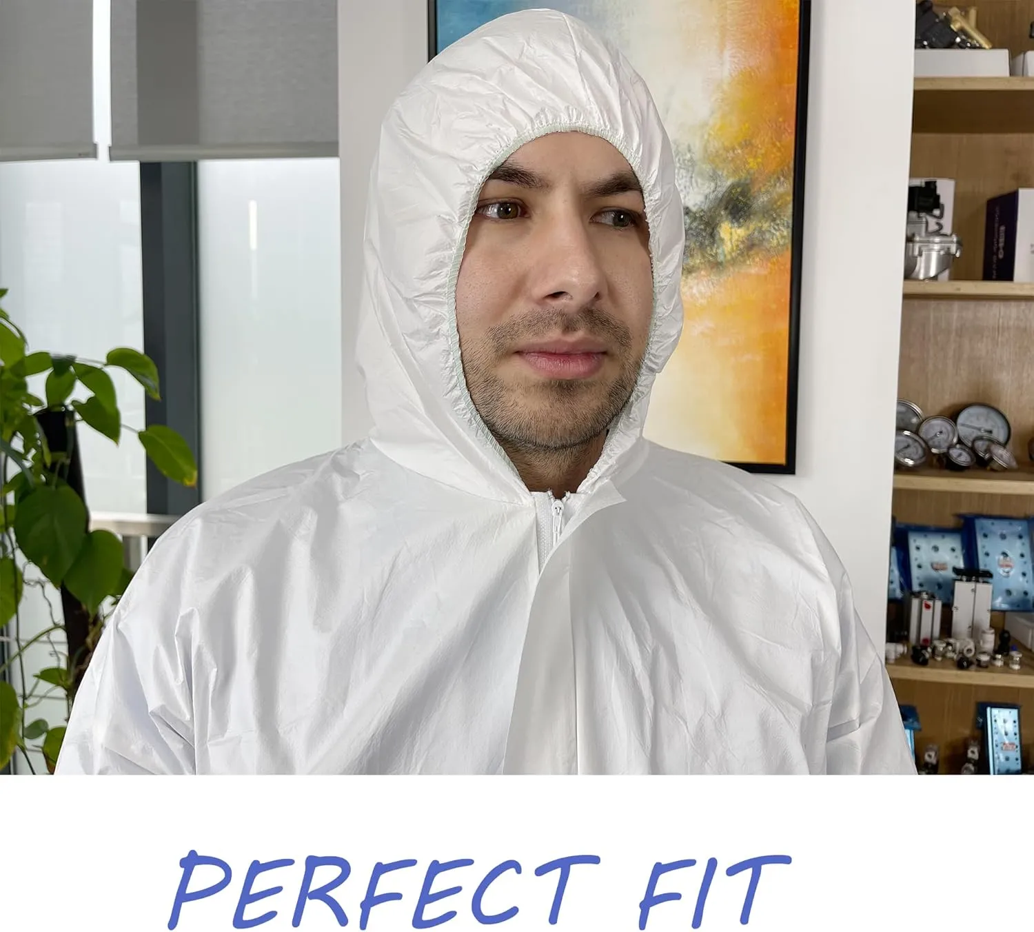 Hazmat Suits 5 PCS White Coveralls Disposable with Hood & Boots Waterproof PPE Jumpsuit for Men & Women