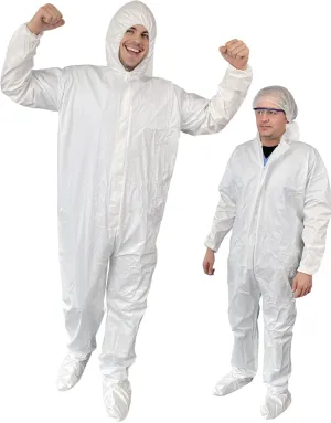 Hazmat Suits 5 PCS White Coveralls Disposable with Hood & Boots Waterproof PPE Jumpsuit for Men & Women
