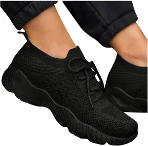 Hbeylia Women's Lace Up Sneakers Walking Running Hiking Sports Shoes Fashion Mesh Knitted Athletic Sneakers Platform Wedge Anti Skid Athletic Tennis Trainer Work Nursing Shoes for Ladies