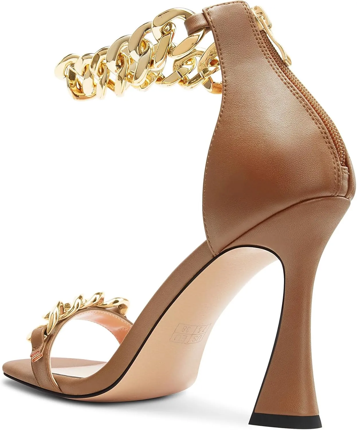 HEUIVZAR Womens High Kitten Heel Square Toe Sandals Ankle Strap Zipper Metal Chain Wedding Dress 3.9 Inches Heels