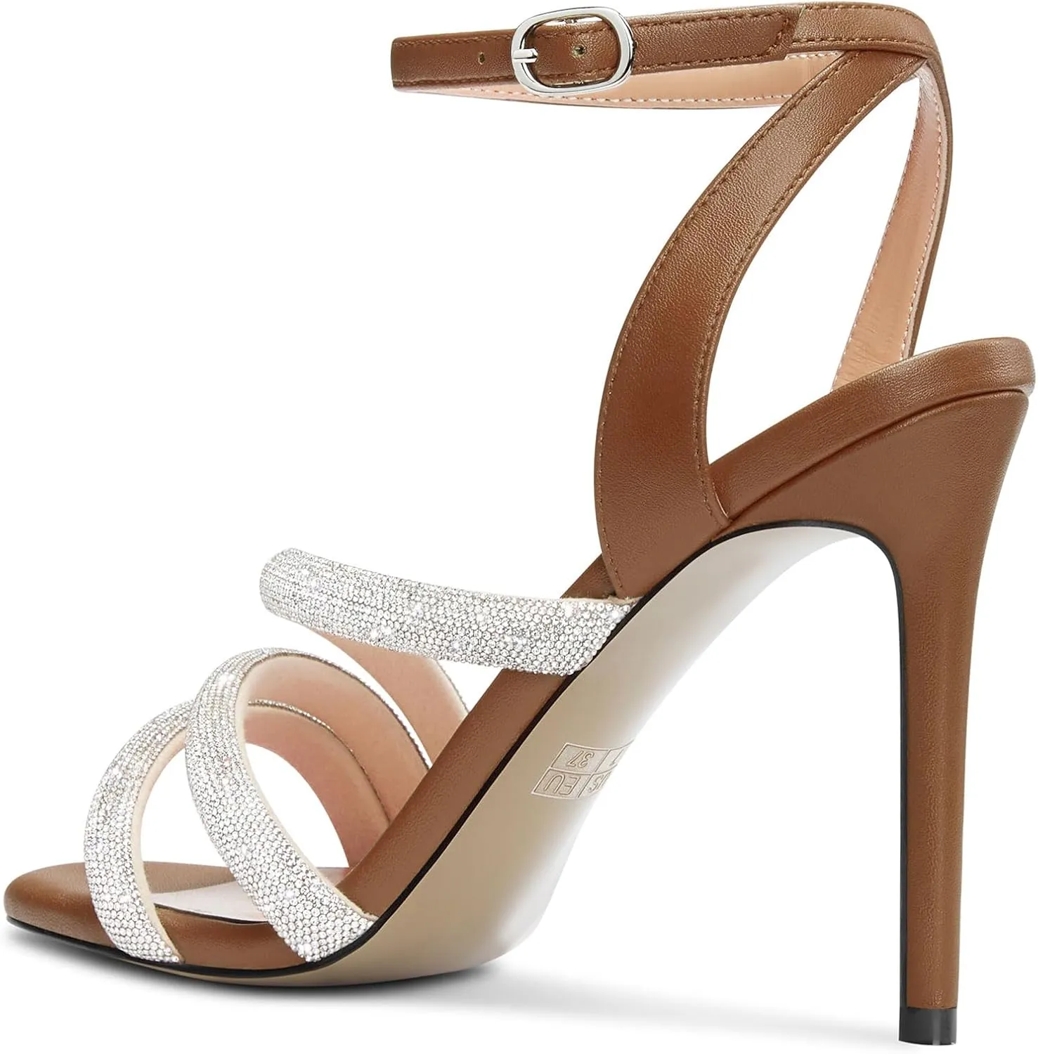 HEUIVZAR Womens Stiletto High Heel Open Toe Ankle Strap Rhinestone Crystal Sandals Prom Party Sexy Gladiator Shoes 3.9 Inches Heels