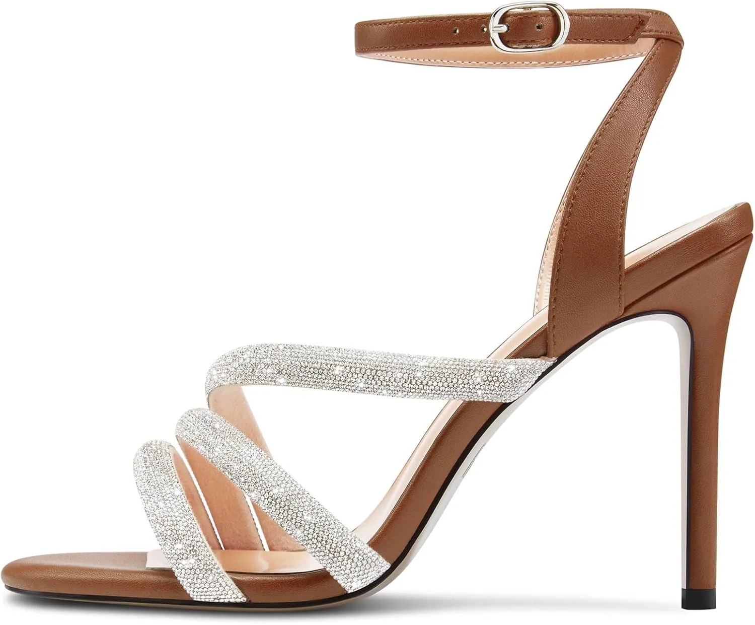 HEUIVZAR Womens Stiletto High Heel Open Toe Ankle Strap Rhinestone Crystal Sandals Prom Party Sexy Gladiator Shoes 3.9 Inches Heels