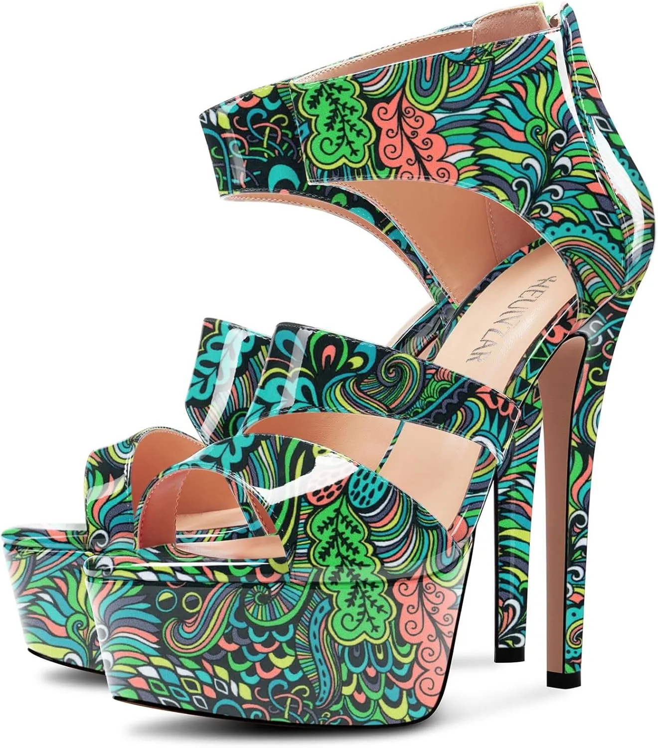 HEUIVZAR Womens Stiletto High Platform Heel Open Toe Ankle Strap Zipper Sandals Prom Party Dress Gladiator Shoes 5.9 Inches Heels