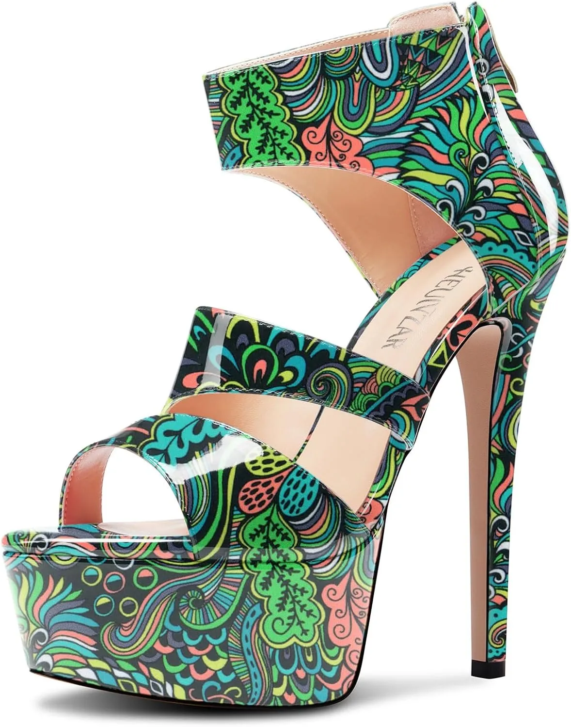 HEUIVZAR Womens Stiletto High Platform Heel Open Toe Ankle Strap Zipper Sandals Prom Party Dress Gladiator Shoes 5.9 Inches Heels