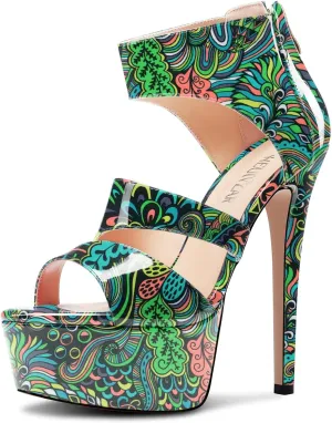 HEUIVZAR Womens Stiletto High Platform Heel Open Toe Ankle Strap Zipper Sandals Prom Party Dress Gladiator Shoes 5.9 Inches Heels