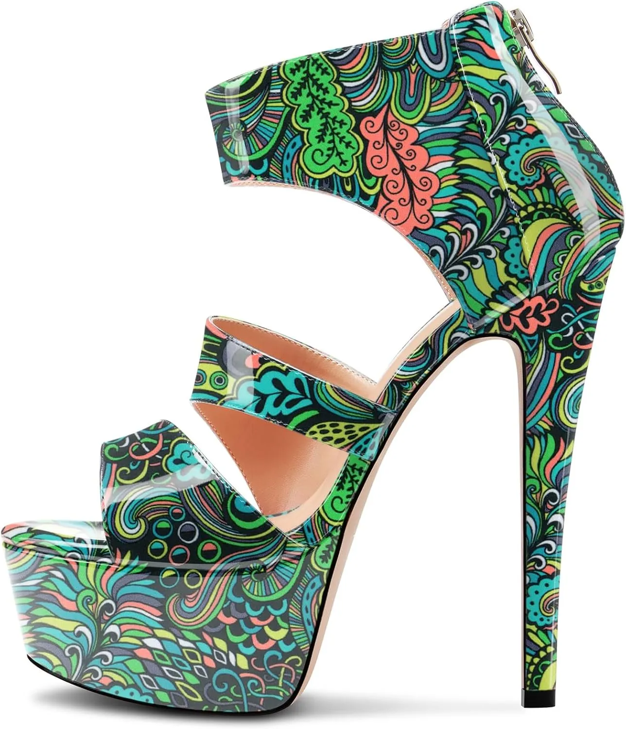 HEUIVZAR Womens Stiletto High Platform Heel Open Toe Ankle Strap Zipper Sandals Prom Party Dress Gladiator Shoes 5.9 Inches Heels