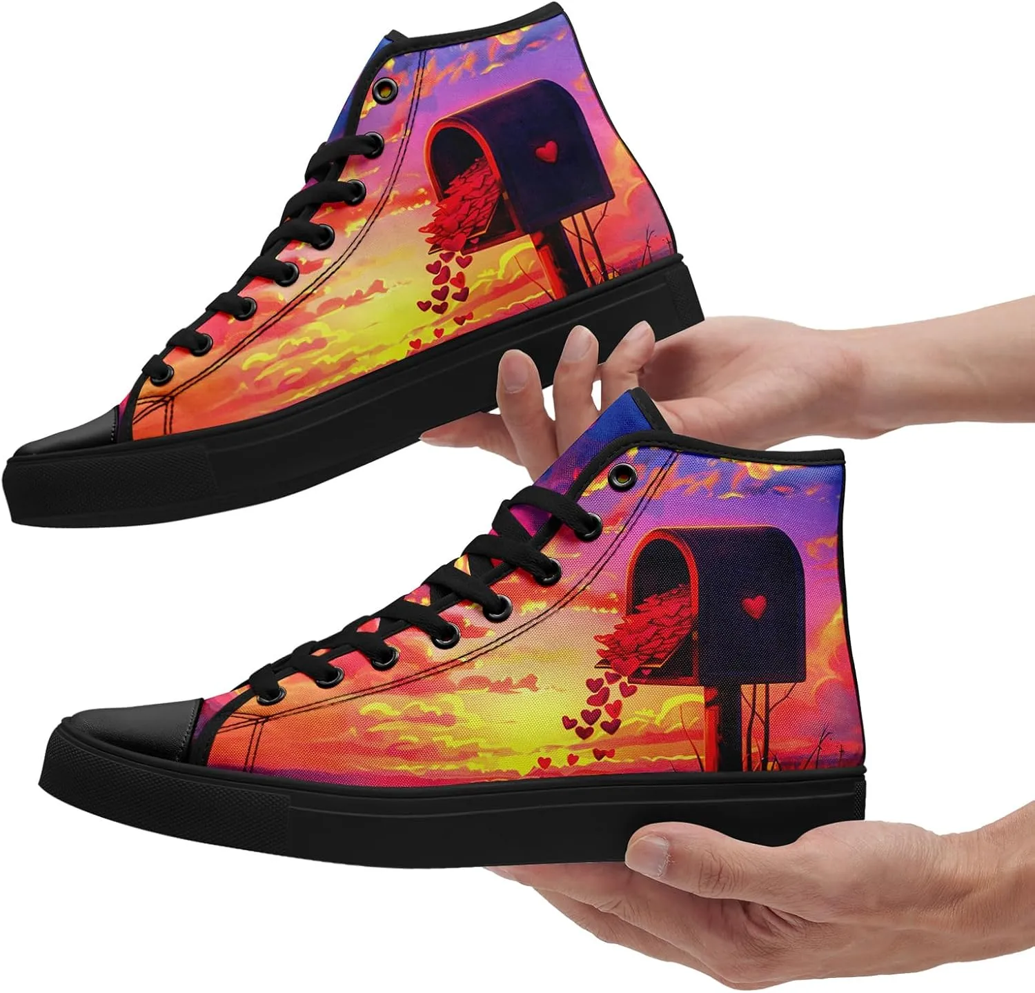 High-Top Sneakers for Men & Women – Romantic Design Canvas Shoes Stylish Casual Streetwear Walking Shoes, Trendy Lover Gift