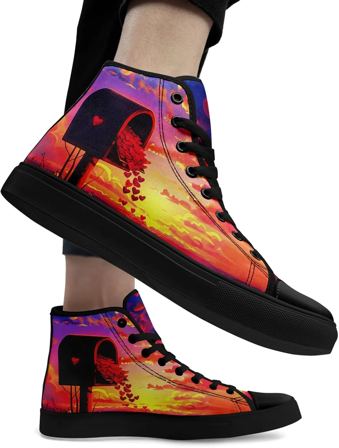 High-Top Sneakers for Men & Women – Romantic Design Canvas Shoes Stylish Casual Streetwear Walking Shoes, Trendy Lover Gift