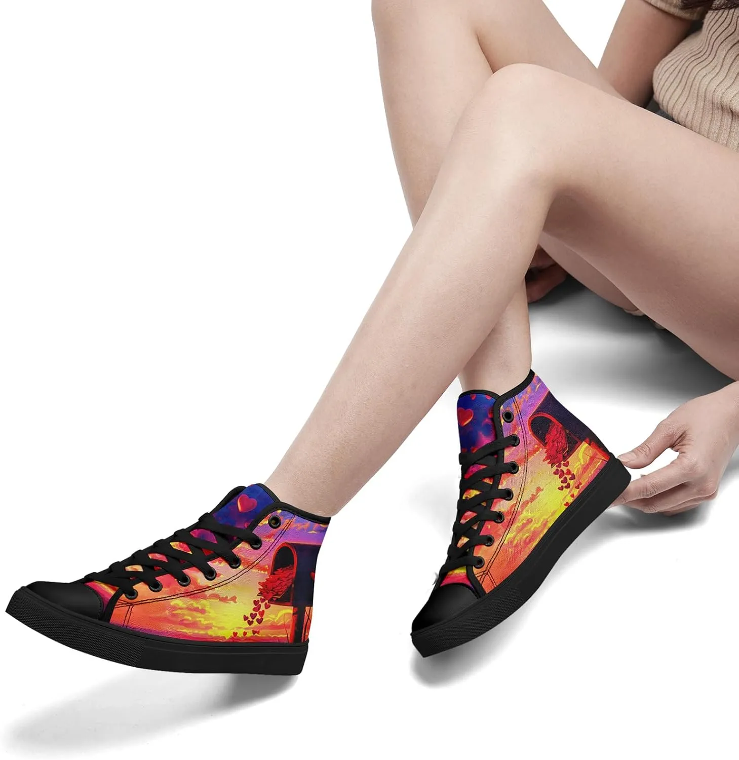 High-Top Sneakers for Men & Women – Romantic Design Canvas Shoes Stylish Casual Streetwear Walking Shoes, Trendy Lover Gift