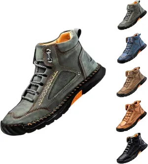 Hillde Mens Shoes, Men's Casual Leather Handmade Non-Slip Arch Support Loafers