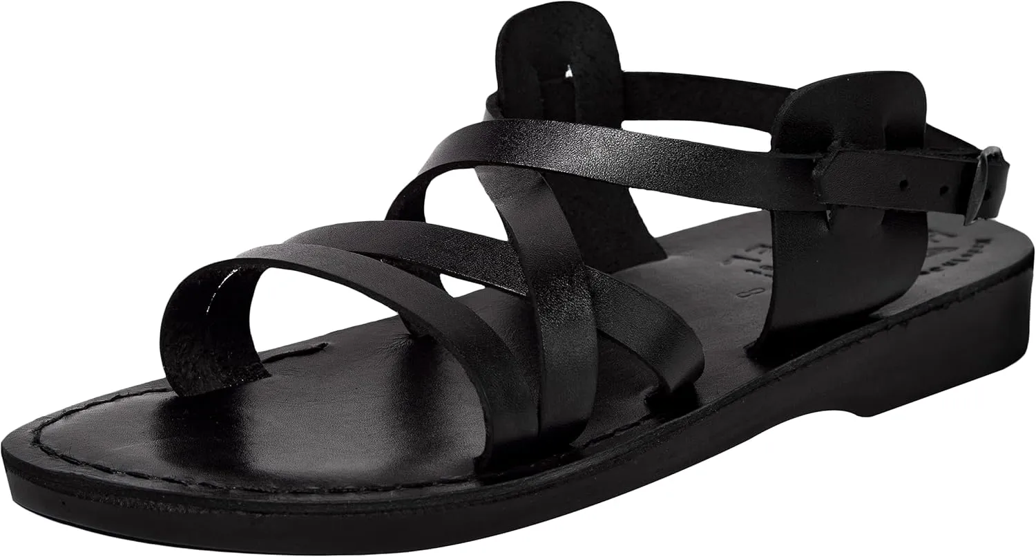 Holy Land Market Men/Women Biblical Jesus Leather Sandals/Slides From Jerusalem (Black Style II)