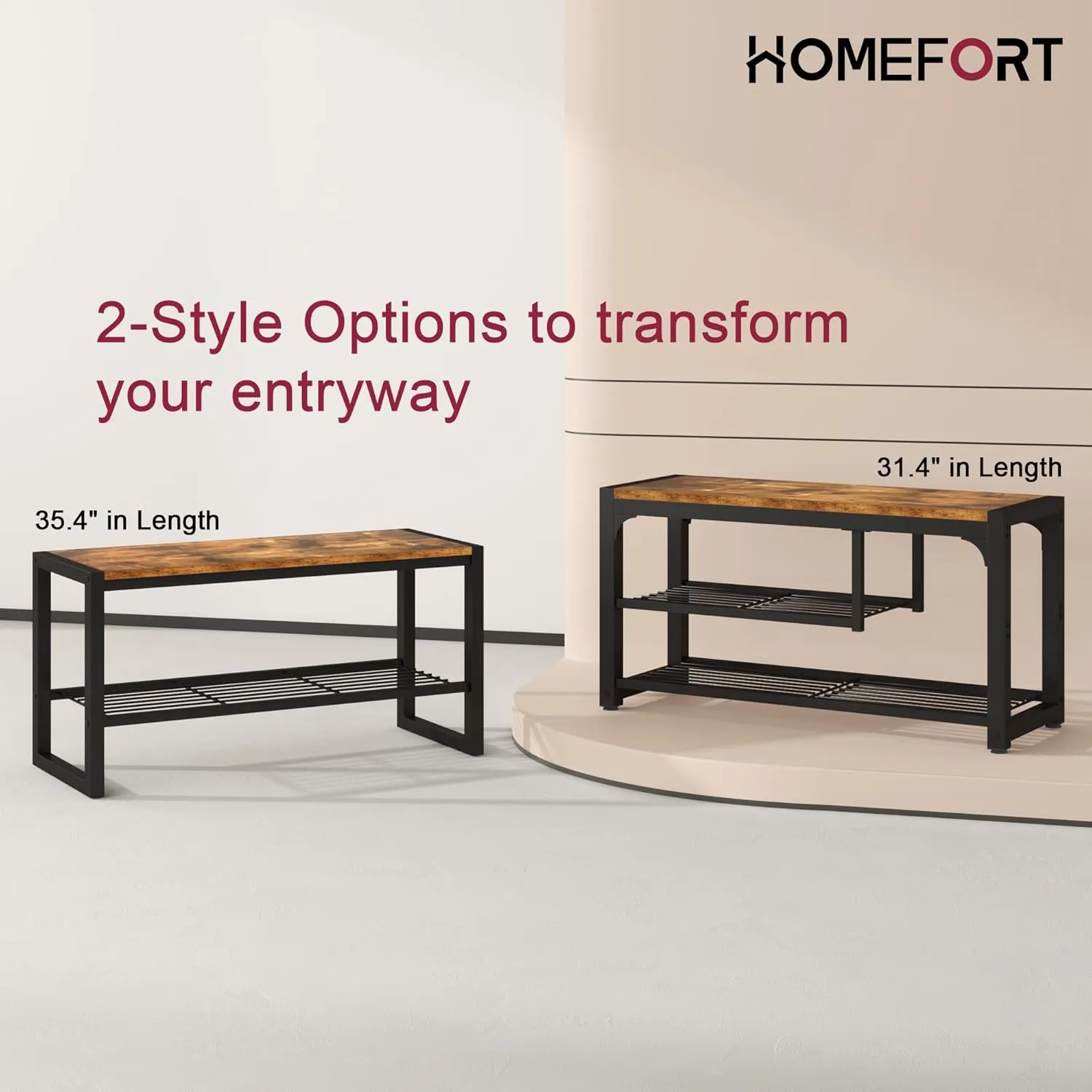 HOMEFORT Shoe Bench,3 Tiers Shoe Rack Bench,31.5" Shoe Storage Bench for Entryway, Retro Industrial Entry Bench with Mesh Shelves and Boot Storage,for Front Door Entrance, Rustic Brown
