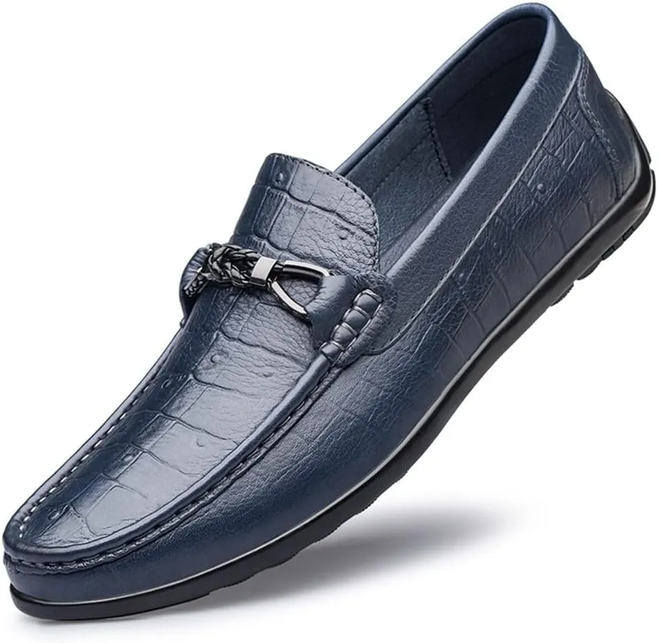 HOOENG Loafers for Men Round Toe Moccasins Faux Crocodile Print Leather Lightweight Slip Resistant Flexible Outdoor Classic Slip-ons