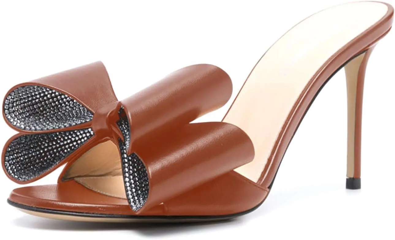 iadore Women Chic Stiletto High Heel Shoes Fashion Rhinestone Studded Slip on Open Round Toe Matte Sexy Sandals Size 5-12 US