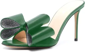iadore Women Chic Stiletto High Heel Shoes Fashion Rhinestone Studded Slip on Open Round Toe Matte Sexy Sandals Size 5-12 US