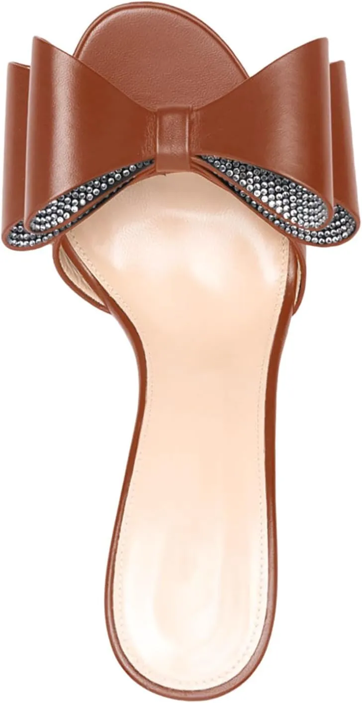 iadore Women Chic Stiletto High Heel Shoes Fashion Rhinestone Studded Slip on Open Round Toe Matte Sexy Sandals Size 5-12 US